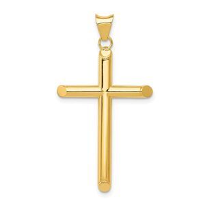 14k Yellow Gold Large 3mm Hollow Tube Cross Pendant, 20 x 37mm
